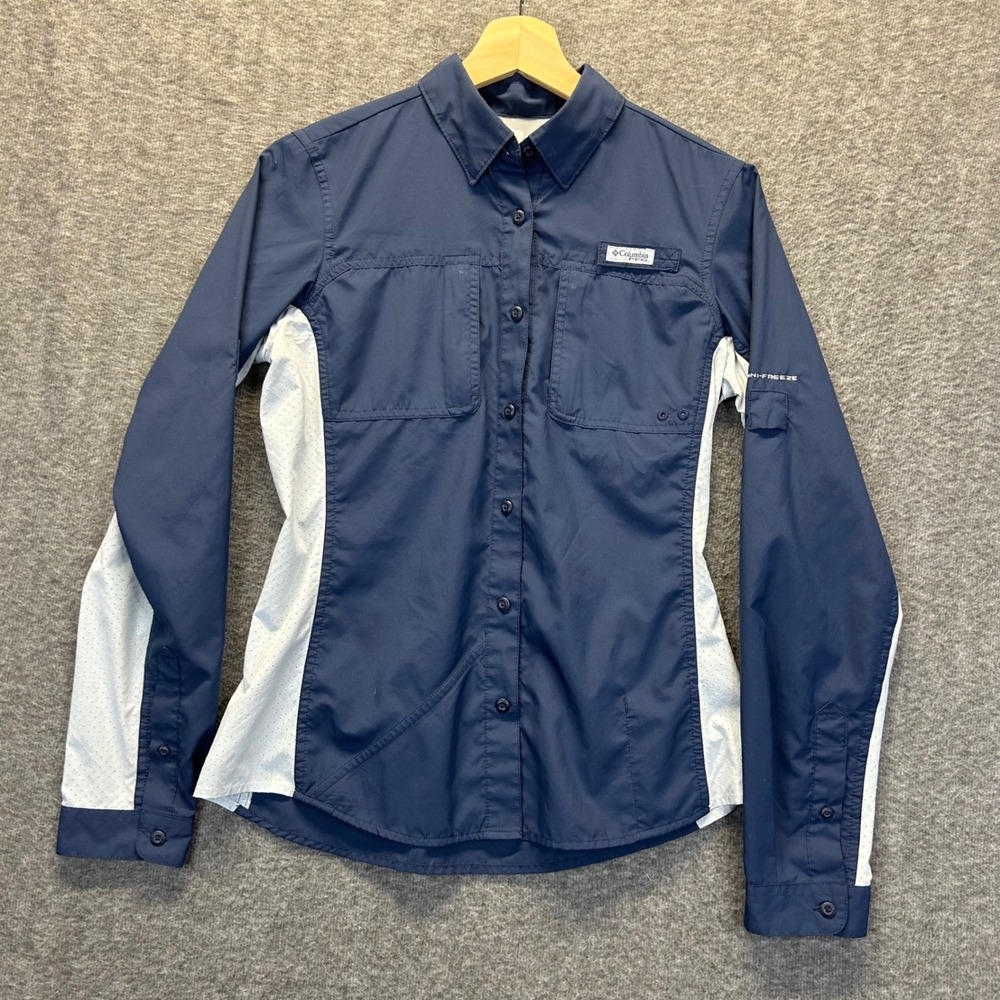 Columbia PFG Omni-Freeze Fishing Shirt Womens XS Navy Blue Long Sleeve Vented - Picture 2 of 8